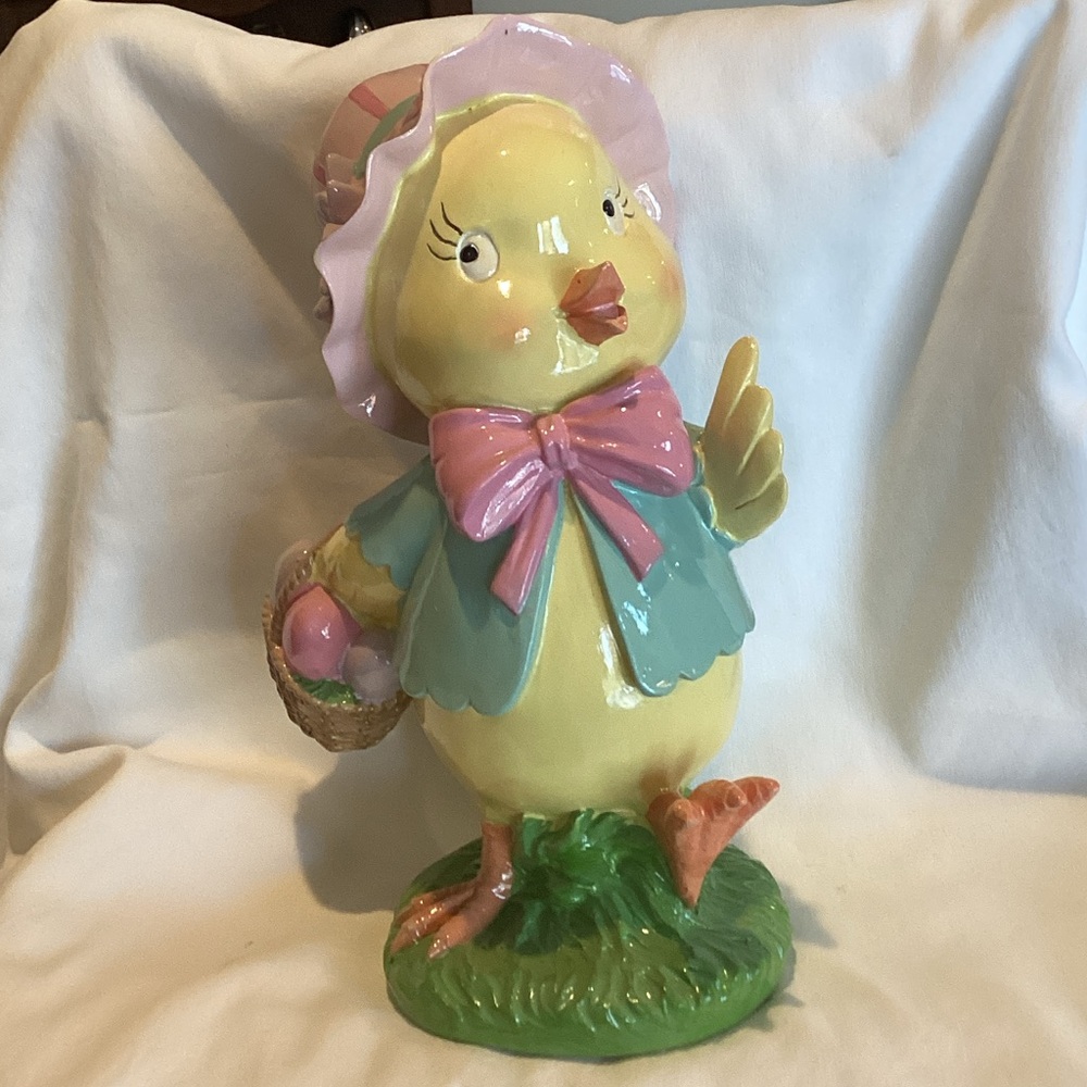 Vintage Inspired Easter Chick with Egg Basket Tabletop Decor